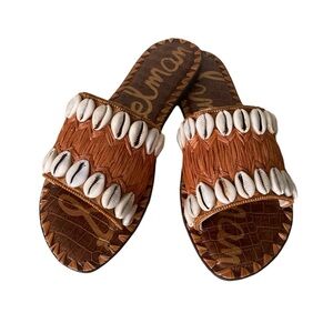 Sam Edelman Raffia Brown Seashell Beachy Gale Slide Sandals Sz 7.5